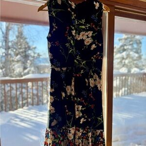 Eliza J navy Blue Floral Midi Dress with V-Neck